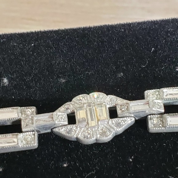 Vtg 20s or 30s art deco clear rhinestone bracelet - Picture 3 of 5